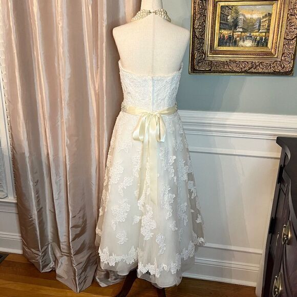 NWT Galina Beaded Strapless Tea Length Wedding Bridal Gown Dress in Ivory Size 6 - Picture 7 of 10